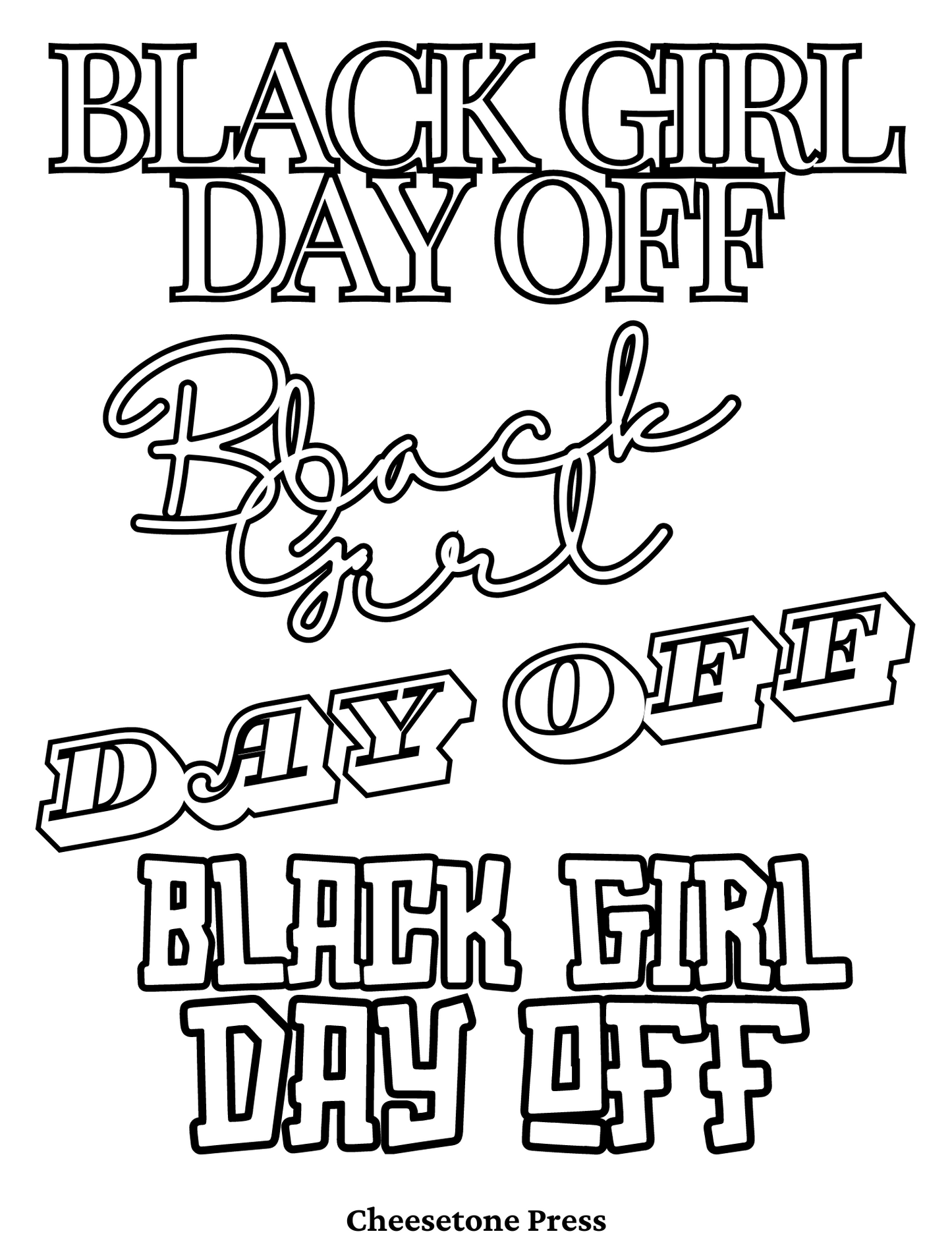 ✨ Black Girl Day Off Printable Coloring 16 Page Bundle ✨