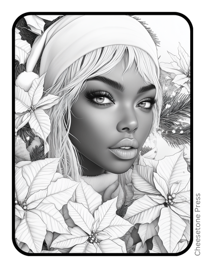 Unique Beautiful Women Christmas Portrait Grayscale 20 pg Printable Bundle