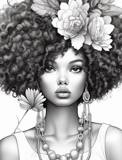 Beautiful Women Afro Style Grayscale Coloring Book