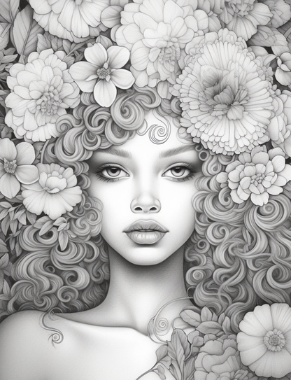 Beautiful Women Afro Style Grayscale Coloring Book