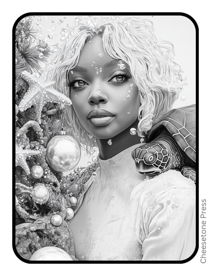 Unique Beautiful Women Christmas Portrait Grayscale 20 pg Printable Bundle