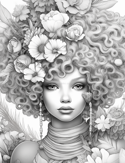 Beautiful Women Afro Style Grayscale Coloring Book