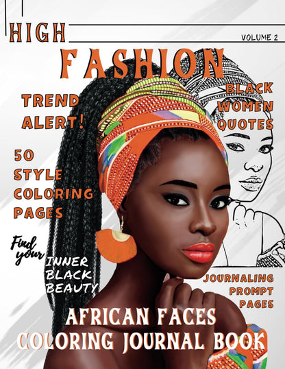 High Fashion Coloring Prompt Book: African Faces