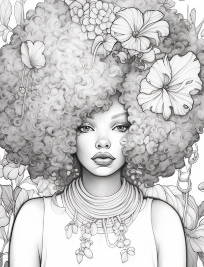 Beautiful Women Afro Style Grayscale Coloring Book